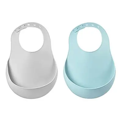 BÃ©aba Pack Waterproof Silicone Baby Bibs, Adjustable Neck Strap, Large Food Catcher Pocket, Sof