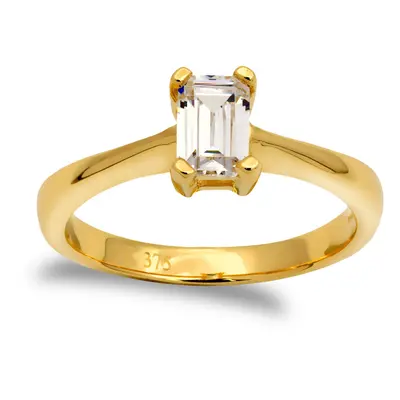 (N) Jewelco London Ladies Solid 9ct Yellow Gold White Emerald Cut Cubic Zirconia Solitaire Engag