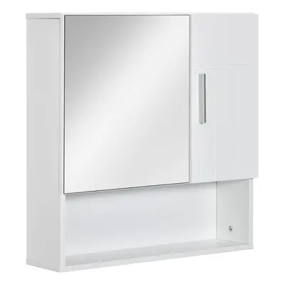 kleankin Bathroom Mirror Cabinet Wall Mount Storage Organizer w/ Door, White