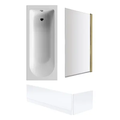 Round Single Ended Bath, Brushed Brass Square Screen and Panels -1700x700mm