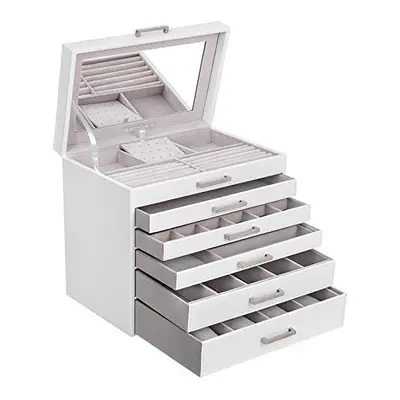 SONGMICS Jewellery Box, Jewellery Organiser, Large Jewellery case, with Layers and Drawers, Whit