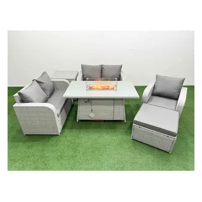 Fimous High Back Poly Rattan Garden Furniture Set with Reclining Chair Loveseat Sofa Firepit Din