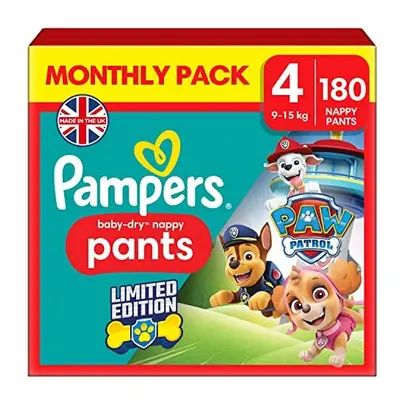 Baby-Dry Nappy Pants Paw Patrol Edition Size 4, Nappies, 9-15kg, Monthly Pack, With A Stop & Pro