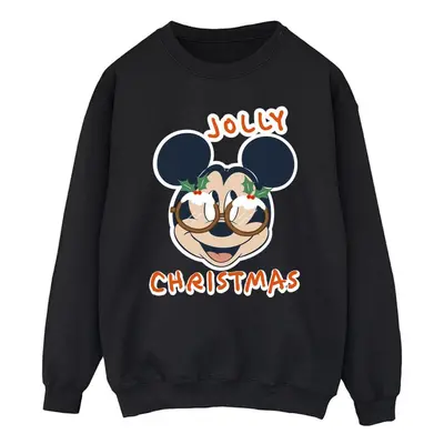 (M, Black) Disney Mens Mickey Mouse Jolly Christmas Glasses Sweatshirt