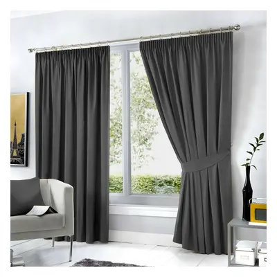 (90" x 90", Dark Grey Pencil Pleat) Pencil Pleat Blackout Curtains For Bedroom Window