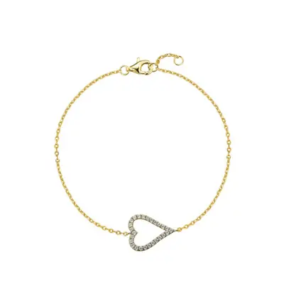 Jewelco London 14k Gold-plated Silver Round CZ Love Heart Charm Bracelet - ABB228