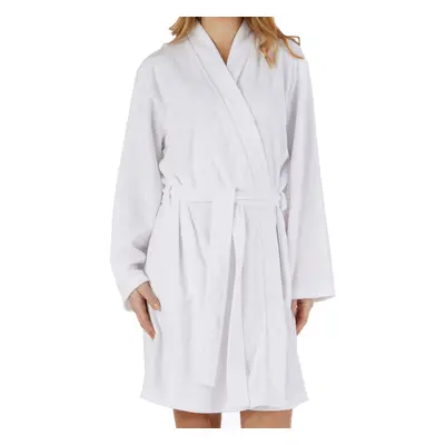 (White, Medium - UK 12/14) Slenderella Ladies Floral Embossed Soft Fleece Wrap Dressing Gown