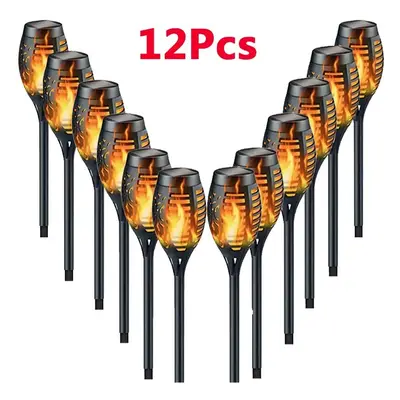 (12Pcs) Solar Flame Torch Light Flickering Light Waterproof Garden Decoration Outdoor Lawn Path 