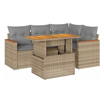 (beige and grey) vidaXL Piece Garden Sofa Set with Cushions Black Poly Rattan Acacia