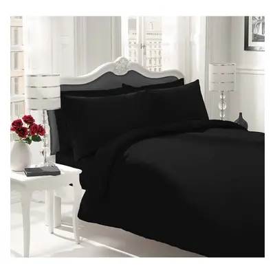 Luxury 100% Egyptian Cotton Duvet Quilt Cover & Pillowcase Bedding Set All Sizes (Black, Double)