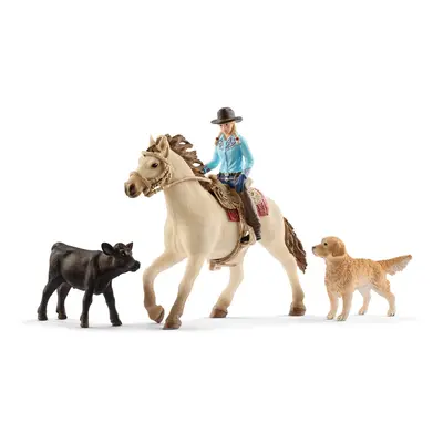 Schleich Western Playset - Cowgirl Figurine with Horse Cow Dog and Rodeo Accessories Realistic F