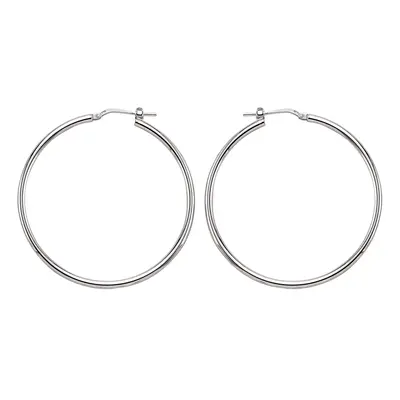 Jewelco London Ladies Sterling Silver Round Tube Polished Hoop Earrings 45mm - ER9