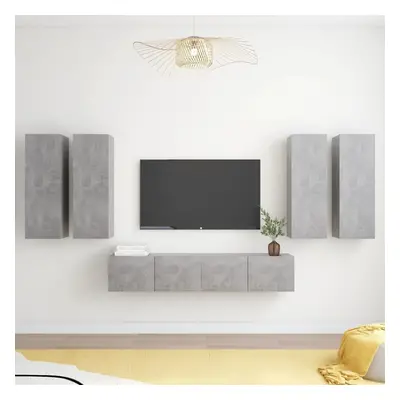 vidaXL TV Cabinet Set Piece Concrete Grey Engineered Wood Hanging TV Unit