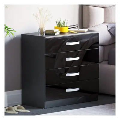 (Black) Hulio Drawer Chest Bedroom Garment Storage Gloss