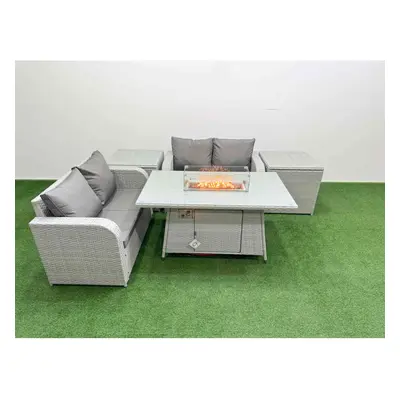 Fimous Seater Outdoor Love Sofa Set Rattan Garden Furniture Set with Firepit Dining Table Side T