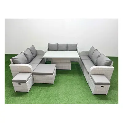 Fimous PE Rattan Lounge Sofa Set Seater Outdoor Garden Furniture Set with Seater Sofa Stools Lig