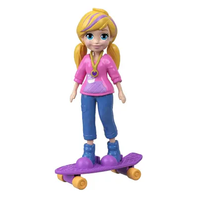 Polly Pocket 3"" Doll with Iconic Outfit & Clip On Skateboard with Rolling Wheels