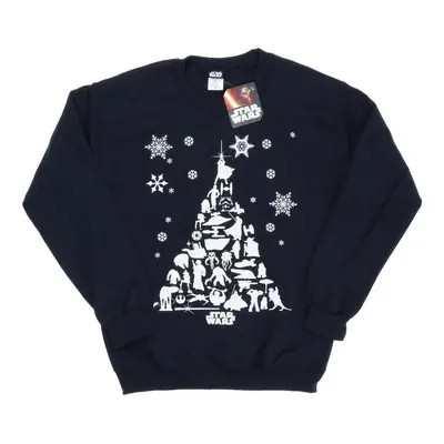 (L, Deep Navy) Star Wars Womens/Ladies Christmas Tree Sweatshirt