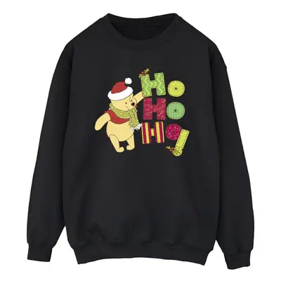 (L, Black) Disney Mens Winnie The Pooh Ho Ho Ho Scarf Sweatshirt