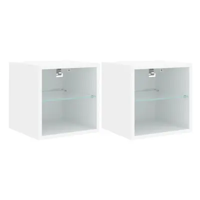 vidaXL TV Wall Cabinets with LED Lights Wall Mounted TV Units pcs White