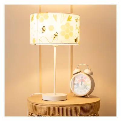 ValueLights Charlie Bee Lamp Shade White Stem Table Lamp & Bulb