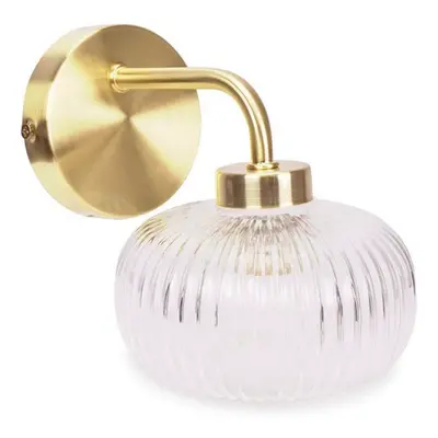 (Single, Yes) Amaia Gold IP44 Bathroom Clear Ribbed Glass Wall Light