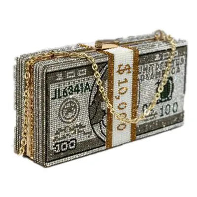 Stack of Cash Crystals Women Money Evening Clutch Bags diamond painting chain Wedding Dinner Pur