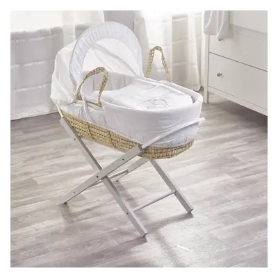 White Teddy Wash Day Palm Moses Basket with Folding Stand - Opal Grey