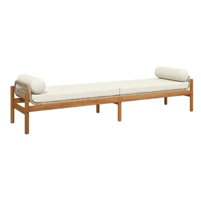 vidaXL Garden Bench with Cushion Outdoor Bench Chair Beige Poly Rattan Acacia