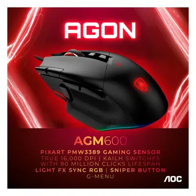 AOC AGM600 Pixart PWM3389 RGB DPI Wired Mouse Black