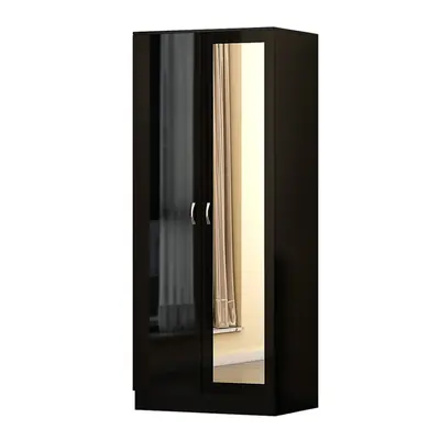 (Black) FWStyle Chilton Door Mirrored Gloss Wardrobe