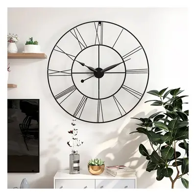 (Dark Grey) 80CM Large Vintage Metal Roman Numeral Wall Clock