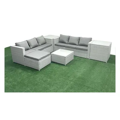 Fimous Rattan Garden Outdoor Furniture Set Seater Rattan Garden Sofa Set with Big Footstool Side