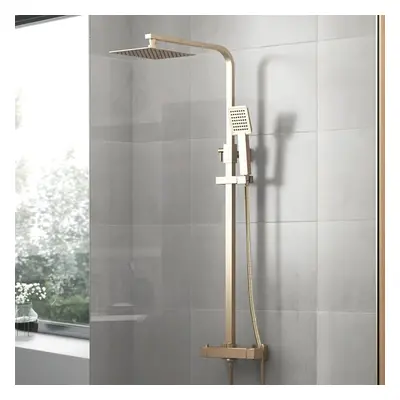 Frode Brushed Gold Thermostatic Shower Mixer Set Square Twin Head Exposed Valve