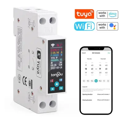 (multicolor) Tongou Tuya Wifi 35mm Din Rail Switch Intelligent Meter Circuit Breaker Led Energy 