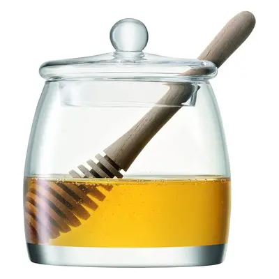 LSA SZ35 Serve Honey Pot & Oak Dipper H12.5 cm Clear *