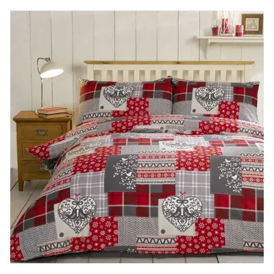 Alpine Patchwork Duvet Cover Set 100% Brushed Cotton - Red - King Duvet Cover