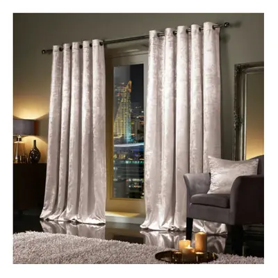 (66" x 90" (168cm x 228), Beige) Luxury Velvet Curtains Ready Made Eyelet Ring Top