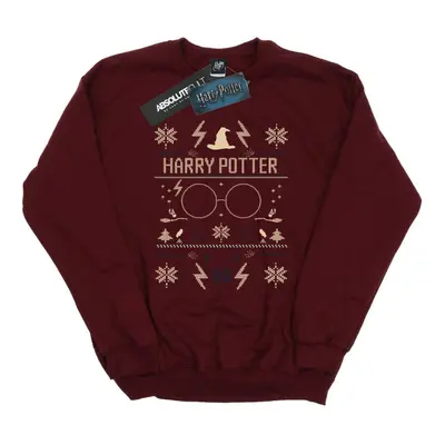 (S, Burgundy) Harry Potter Mens Christmas Pattern Sweatshirt