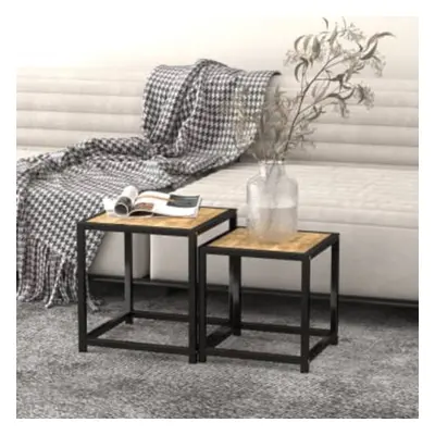 vidaXL 2x Tea Tables MDF Black and Yellow Home Nesting Side Coffee End Table