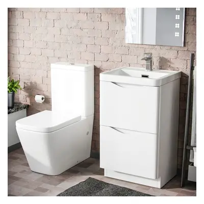 500mm White Vanity Basin Cabinet Rimless Close Coupled Toilet | Merton