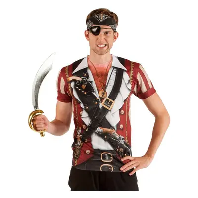 Faux Real Men's Halloween 3D Photo-Realistic Short Sleeve T-Shirt Swashbuckler Pirate Large