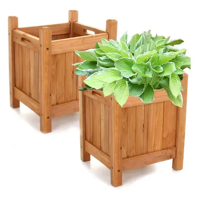 (2 x Square Planters) GEEZY Set of Wooden Garden Planters Flower Plant Pot Window Box Raised Bed