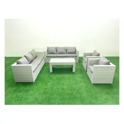 Fimous Outdoor Garden Furniture Rattan Sofa Set with Armchairs Oblong Coffee Table Side Table Li