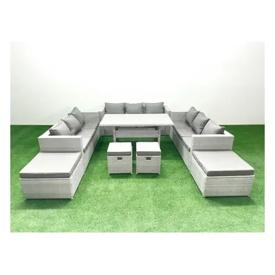 Fimous Rattan Garden Furniture Dining Set Seater Lounge Sofa Dining Table Set with Footstools Li