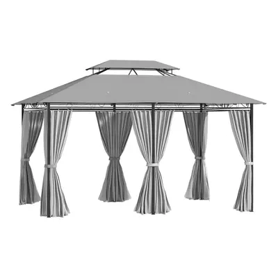 Outsunny 4m x 3(m) Outdoor 2-Tier Steel Frame Gazebo w/ Curtains Outdoor Garden