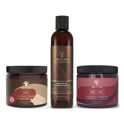 As I Am Coconut Co Wash 454g, Leave In Conditioner 237ml, Long Luxe Curl Smoothie 454g (Set Of 3