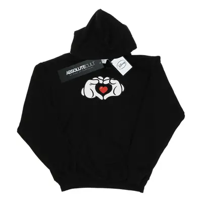 (S, Black) Disney Mens Mickey Mouse Heart Hands Hoodie