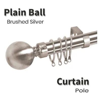 (160 x cm (63'-118' in), Brushed Silver- Plain Ball) Extendable Curtain Poles Brackets Finials F