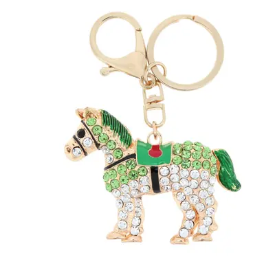 (Green) Jewelry Hollow Shinning Rhinestone Aureate Horse Pendant Key Ring Chain